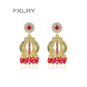 

FXLRY New European and American retro ethnic style micro-inlaid zircon hollow lanterns luxury dinner female earrings