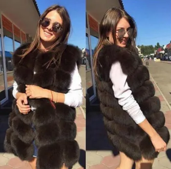 

Hot Sale Fashion Women Fur Waistcoat Fur Vest Sleeveless Mid Long Casual Fur Jacket Winter Fur Coat Fur Gilet New