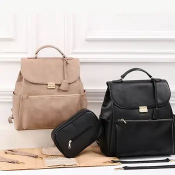 

PU Leather Baby Travel Nappy Diaper Bag Backpack+ Changing Pad + Hooks For Stroller + Storage Wet Bag