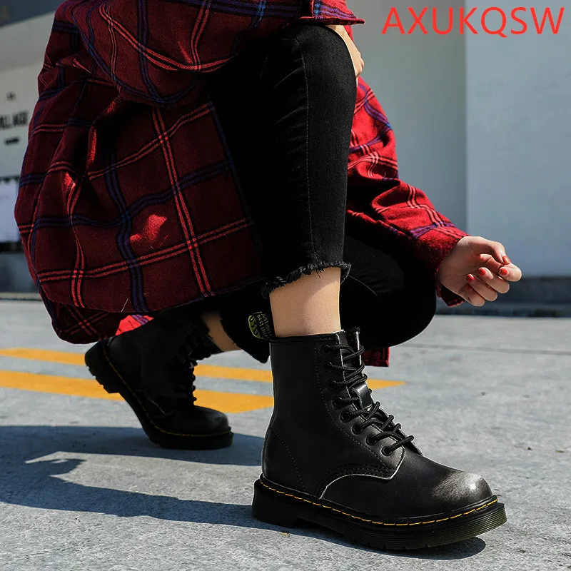 Winter Genuine Leather Women's Boots Love Black Casual Ankle Boots Girls Fashion Boots Zipper Motorcycle Boots Dance Shoes