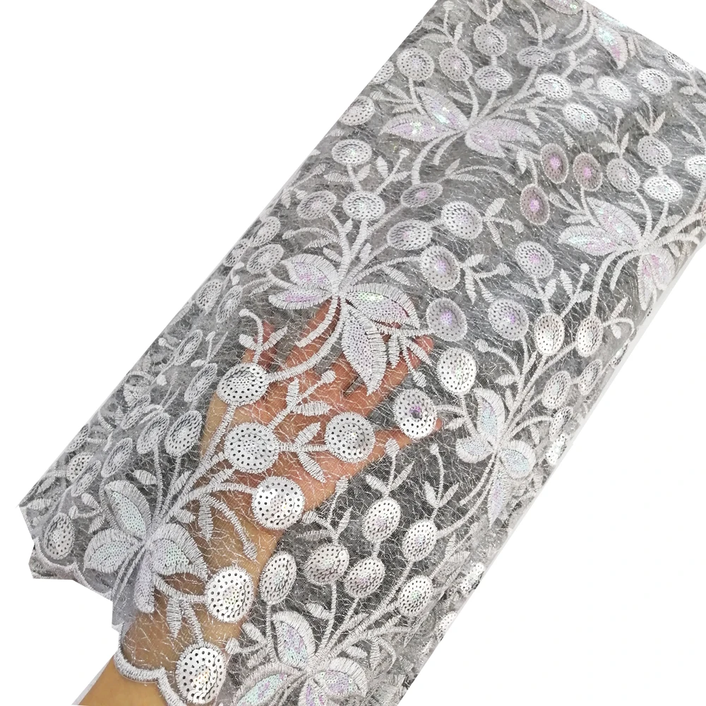 

Ourwin Wedding White Embroidery Bridal Lace Fabric High Quality African Mesh Lace With Sequins Nigerian Laces Styles