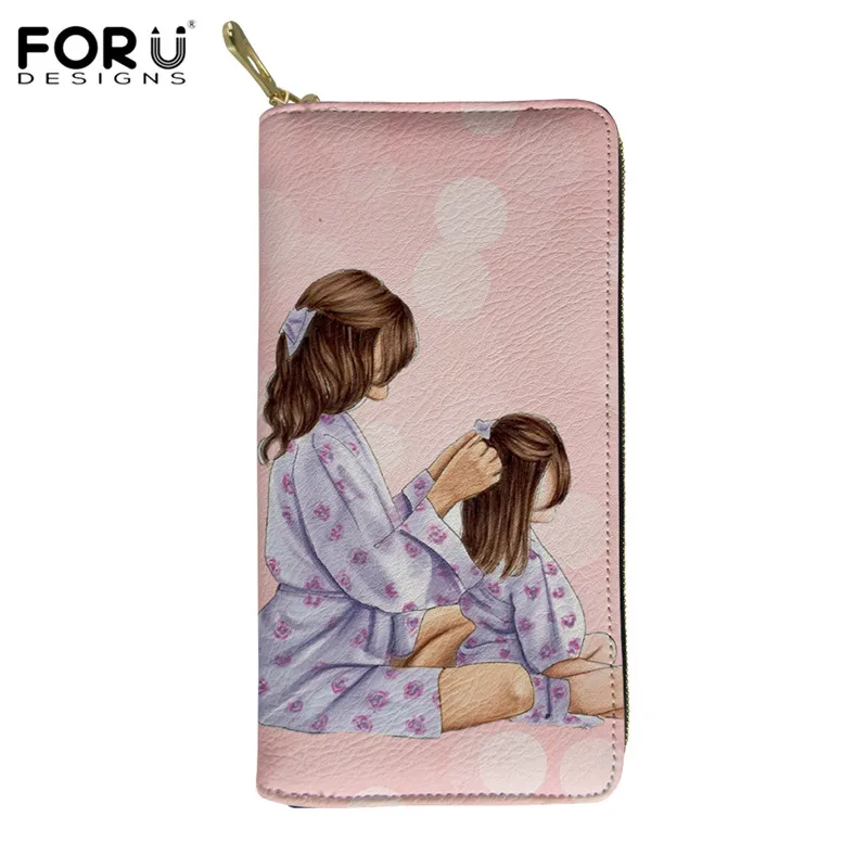 FORUDESIGNS Super Mom&Baby Design Ladies Multifunction Solid Credit Coin Purses With Zipper Female PU Leather Carteira Feminina - Цвет: HMA485Z21