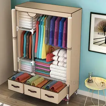 

Simple Wardrobe Reinforcement And Thickening Steel Frame And Coarse Cloth Wardrobe Receiving And Assembling Cloth Art Wardrobe