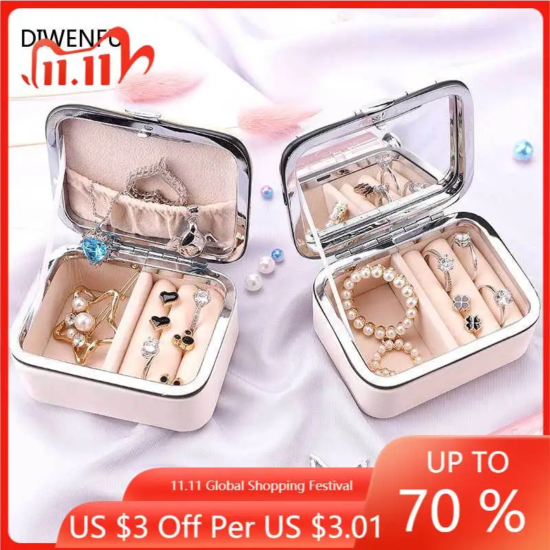 

Fine Pink Jewlery Box Solid Color Ring Earring Pendants Multifunction Box Cute Romantic Elegant Pocket with Mirror Jewlery Box