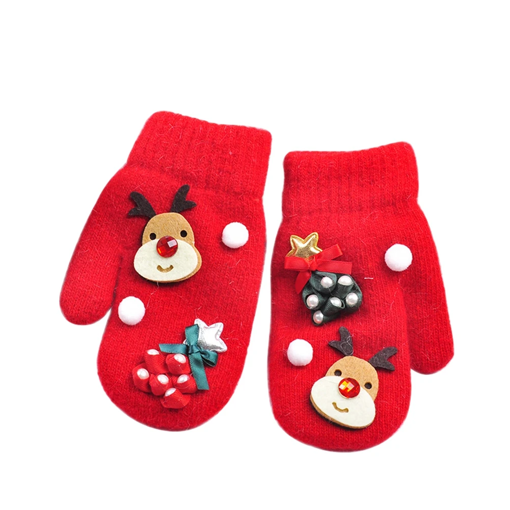 Детские варежки на завязках для малышей, теплые толстые перчатки с флисовой подкладкой, зимние милые рождественские перчатки для мальчиков и девочек 3-10 лет