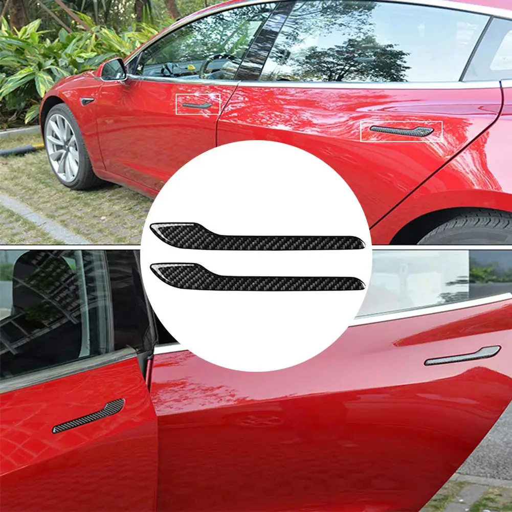 4PCS Car Door Handle Cover Trim Handle Protector Sticker Door Handle Carbon Fiber Decal For Tesla Mode3 Car Sticker