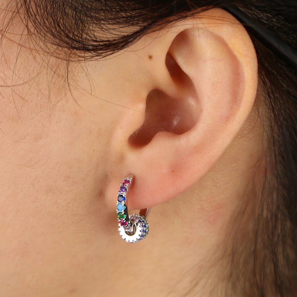 Мини радужные серьги кольца с 3 разноцветными круглыми геометрическими кольцами