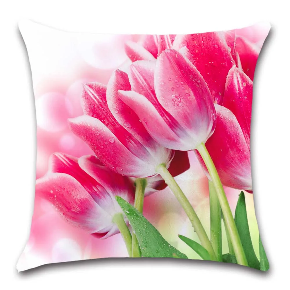 Pink Tulips flower plant pattern white Cushion Cover decorative sweet Home sofa seat friend chair kids bedroom gift pillowcase | Дом и сад