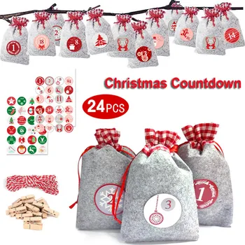 

Christmas Pattern Candy Bag 1-24 Advent Calendar Bundle Cotton Linen Gift Bag Christmas Decorations for Home Navidad