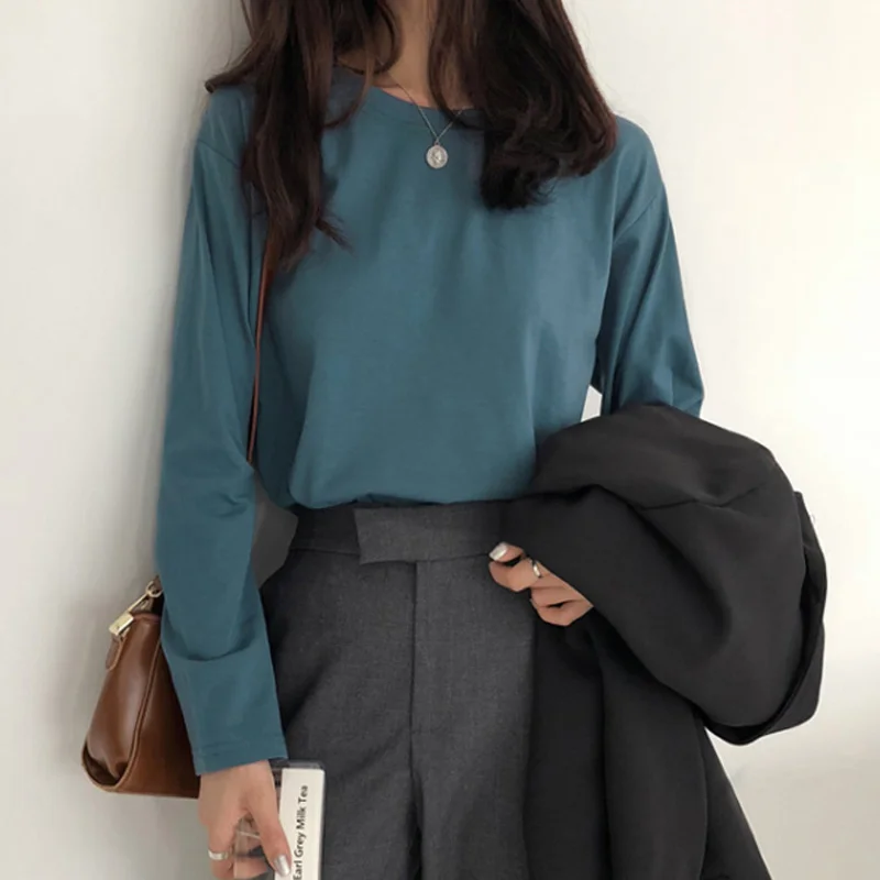 spring autumn T-Shirts Women Korean clothes Solid Color Loose All-match Leisure Simple t shirt Long Sleeve O-neck Student tops spring autumn T-Shirts Women Korean clothes Solid Color Loose All-match Leisure Simple t shirt Long Sleeve O-neck Student tops