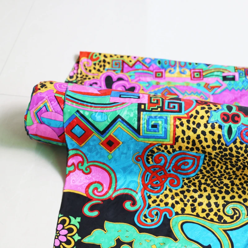 

100cm*114cm Bright Leopard Patchwork Silk Charmeuse Fabric Pure Silk Satin Jacquard