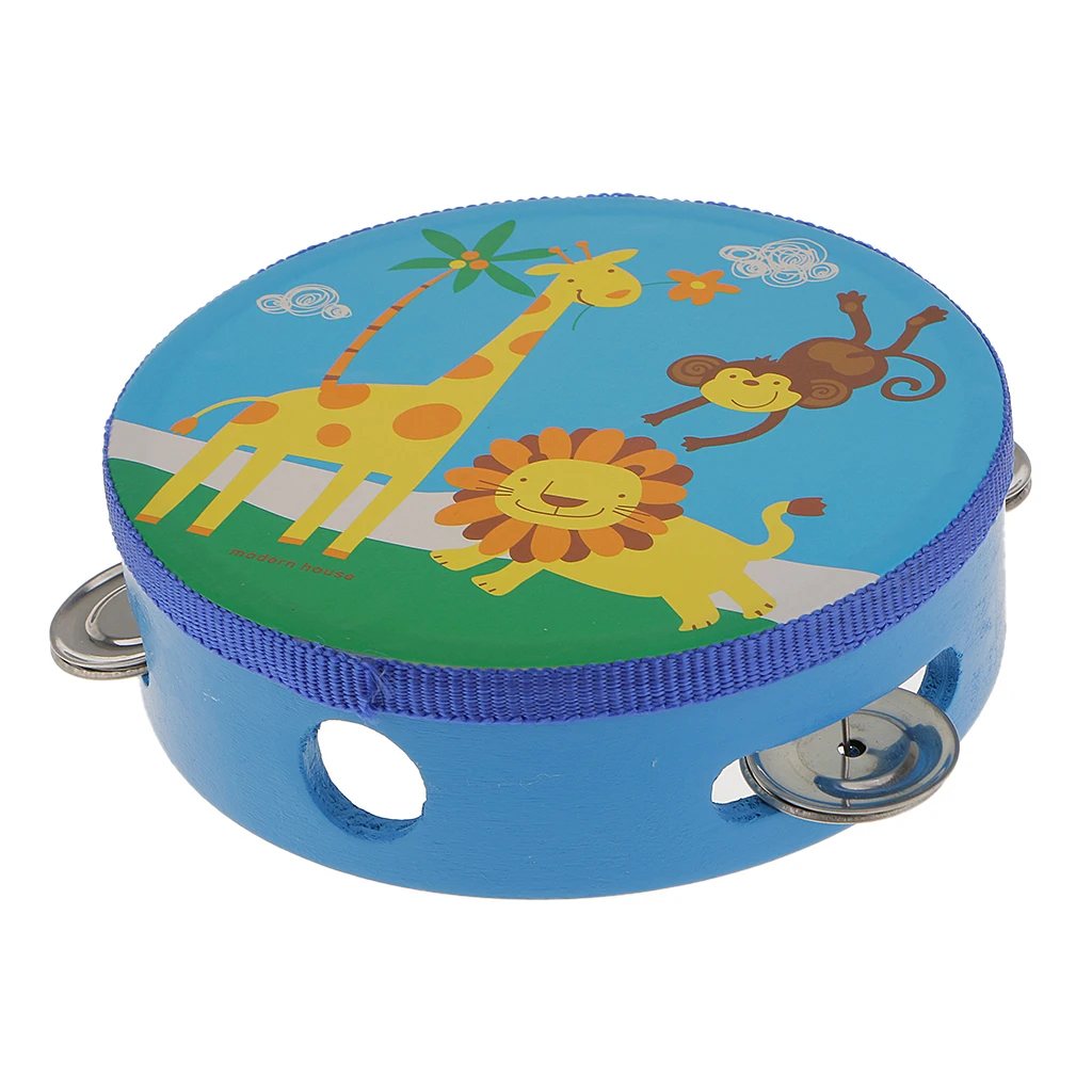 Wooden Mini Tambourine Hand Bell Drum for Baby Toddlers 6inch Tambourine Kids wooden percussion instrument hand tambourine