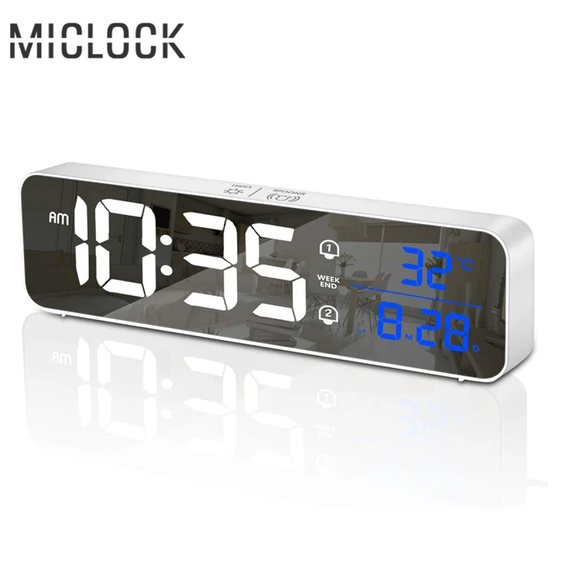 Цифровой зеркальный будильник MICLOCK большой светодиодный Будильник с функцией