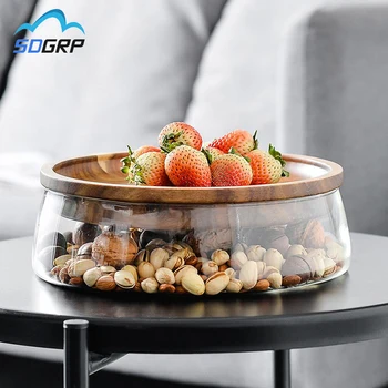 

Double Layer Glass Jar Nuts And Dry Fruits Storage Box Container Candy Storage Box With Wooden Lid For Home Kitchen Supply