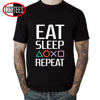 

Eat Sleep PS Repeat T shirts men homeboy Best gift Hip Hop Crazy Summer PS game Play Station T-Shirt Otaku Knitted Plus Size 5xl
