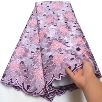 

5 yards Lilac Peach handcut lace cotton holed African Swiss voile lace fabric with stones 2020 beautiful Nigerian sewing clothes