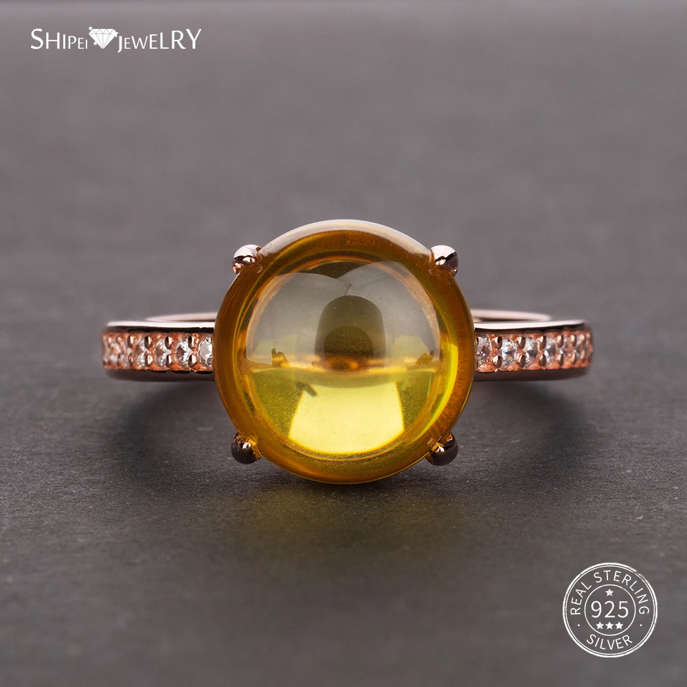 

Shipei Rose Gold Natural Citrine Gemstone Ring for Women in 925 Sterling Silver Yellow Citrine Ring Wedding Engagement Size 5-12