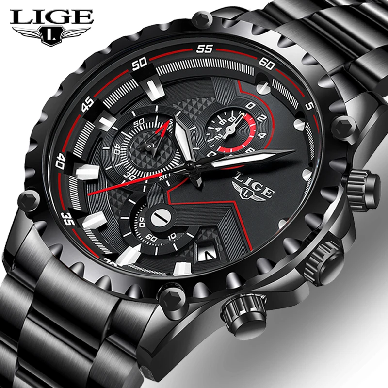 

Relogio Masculino 2019 LIGE Men Watch Chronograph Top Luxury Brand Stainless Steel Business Clock Army Sport Quartz Male Watches