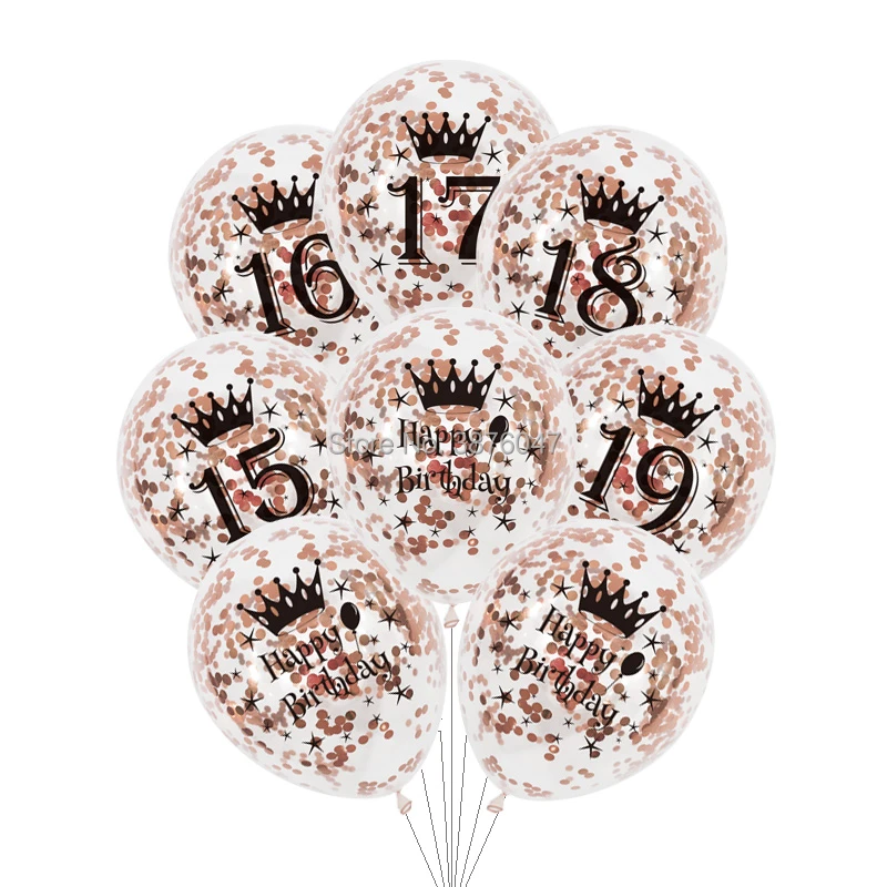 6pcs/lot rose gold 15th 16th 17th 18th 19th birthday balloons happy party  decorations transparent confetti anniversary balloon|Ballons & Accessories|  - AliExpress