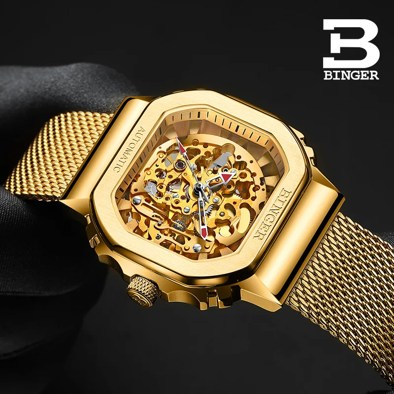 Швейцарские BINGER часы, мужские автоматические механические часы, люксовый бренд, скелет, Tourbillon, наручные часы, водонепроницаемые, Reloj Hombre
