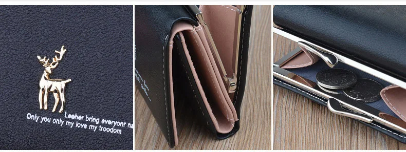 Мультяшный кожаный женский кошелек с карманом, женское портмоне, женский короткий держатель карт, милый кошелек для девушек с оленем, Cartera Mujer