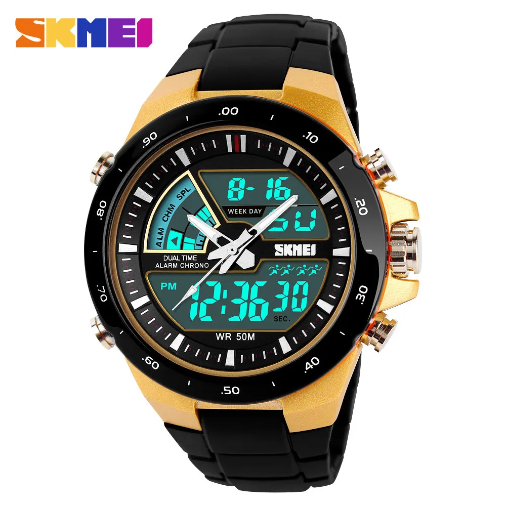Золотой SKMEI 1016 Men Digital Watch Fashion Outdoor Sports Wrist Watches Waterproof Swim Dive Military Men's Watch Male Alarm Clock - Цвет: Золотой