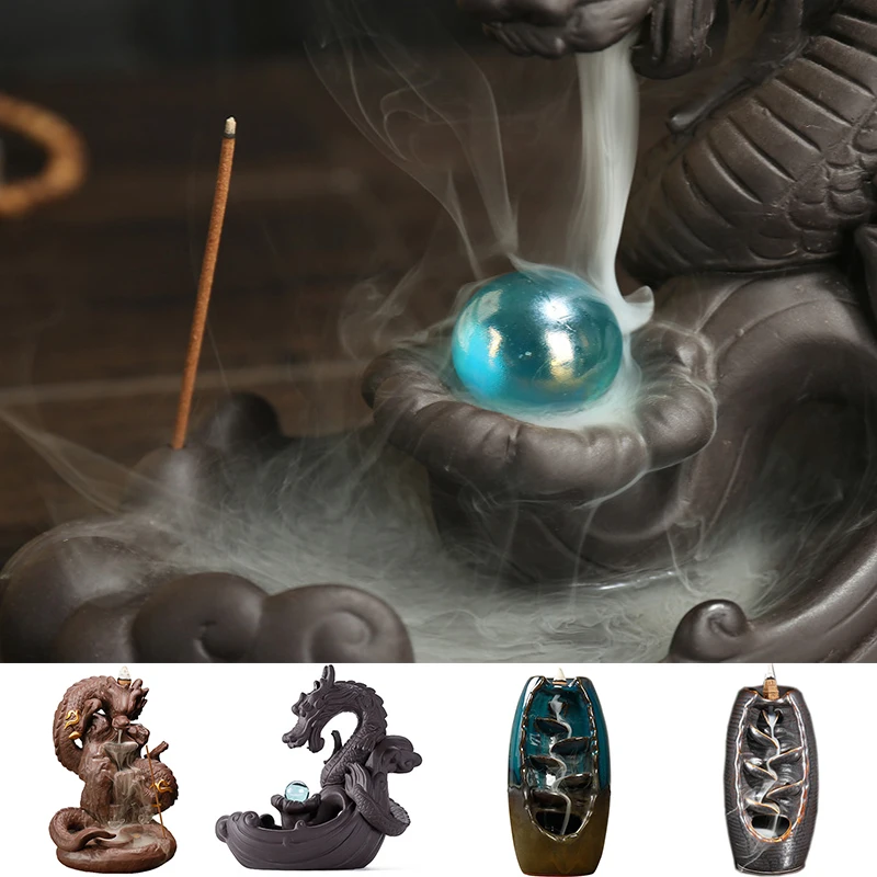 2022 New Purple Clay Incense Burner Ceramic Backflow Incense Burner Statue Creative Home Decor Dragon Incense Holder Censer