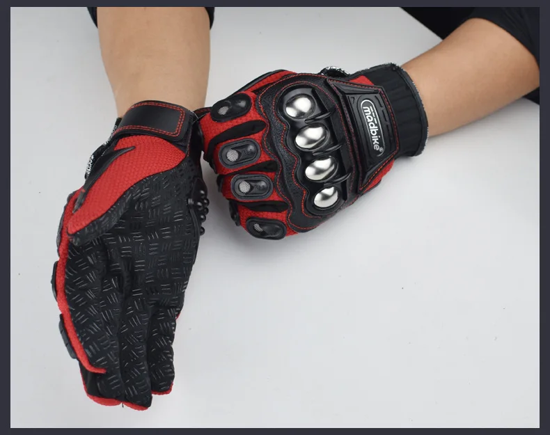 MAD-перчатки для мотоцикла полный палец спортивные перчатки из нержавеющей стали защитные суставы гоночные перчатки на весну лето осень - Цвет: Красный