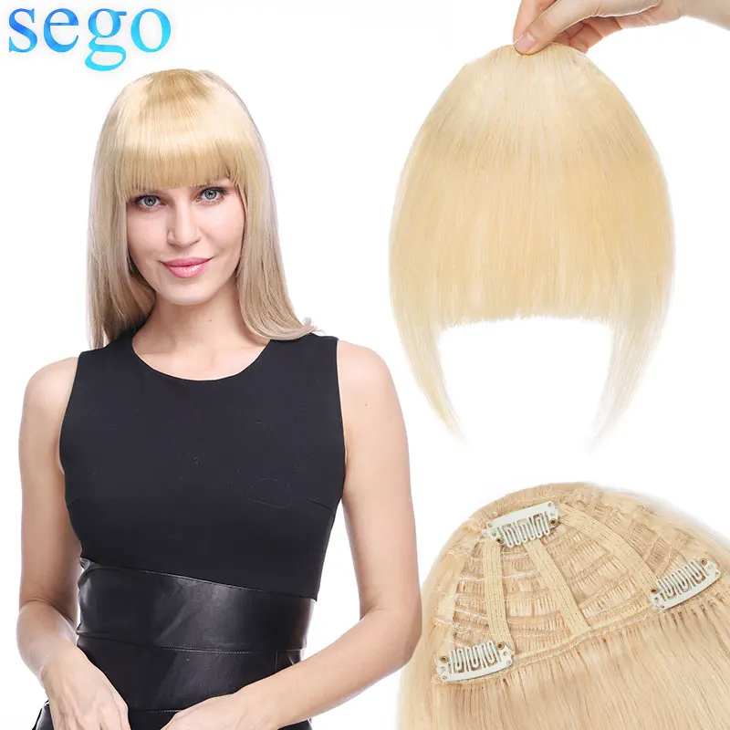 Hairpiece Human-Hair-Bangs Front-Fringe 3-Clips SEGO Hand-Tied Remy Straight 25g 7inch