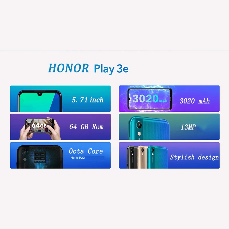 Honor play 3e мобильный телефон honor play 3e 3020 мАч батарея 5,71 дюймов Восьмиядерный Android 9,0 MT6762R разблокировка лица смартфон