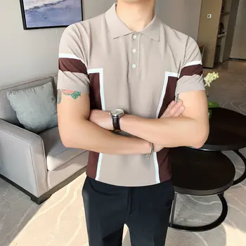 

Business Casual Slim Shirts 2020 New Fashion Tennis Tops Mens Clothes High Quality Polo Shirts Men Cotton Patchwork Short Sleeve