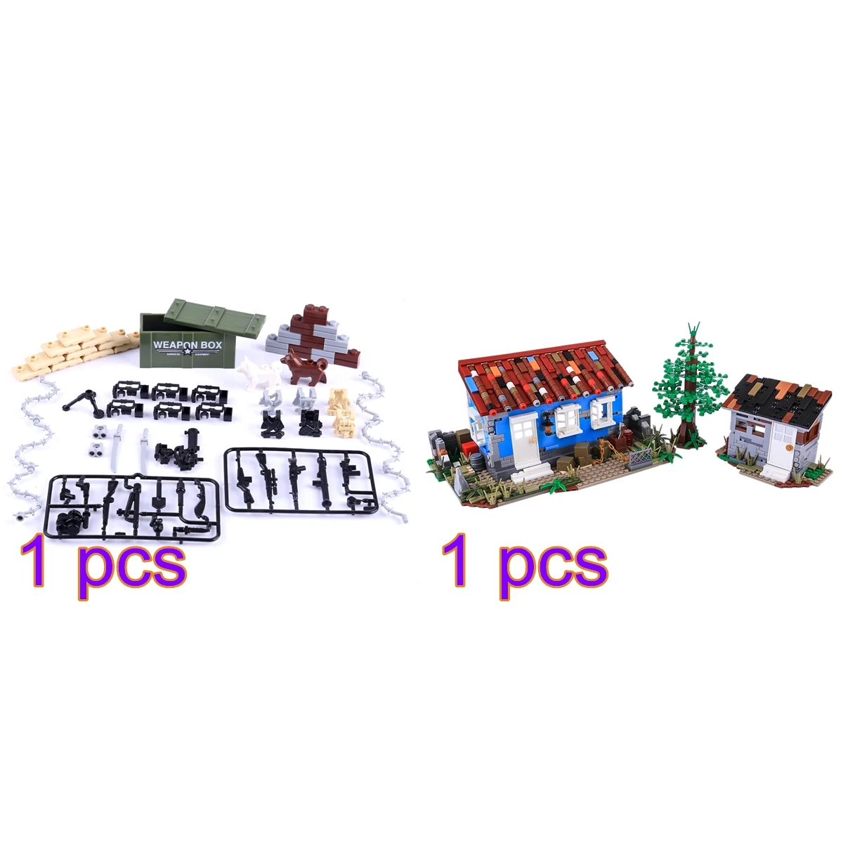 Tile-roofed House Small Particle DIY Assembling Building Blocks Humanoid WeaponToy for Children Tropical Rain Forest Battlefield