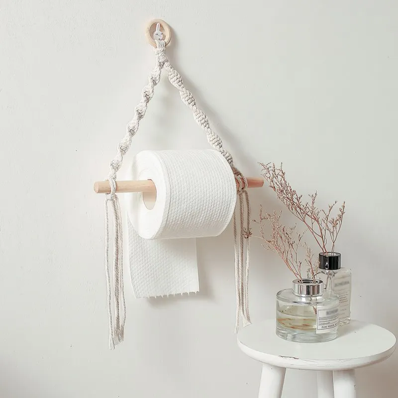 Toilet Paper Holder Tapestry Macrame Vintage Towel Hanging Rope Toilet Paper Holder Home Hotel Bathroom Decoration