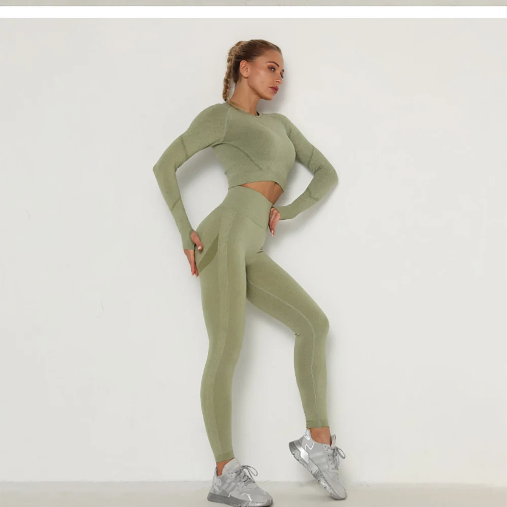 跨境欧美-无缝瑜伽服套装吸汗提臀-高腰健身裤女紧身长袖运动套装-阿里巴巴_26