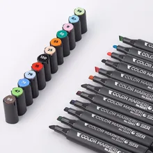 Двойные маркеры, 12 цветов, цветные маркеры на водной основе, набор ручек для художника, маркеры для письма, офисные канцелярские товары, школьные товары для рукоделия