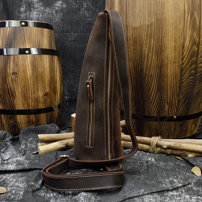 Newsirds-男性用ビッグチェストバッグ、本物の牛革バッグ、クレイジーホースレザー、スリングバッグ、男性用チェストパック、高品質 男性用のユニークなレザーチェストバッグ,モックスホーンチェスト