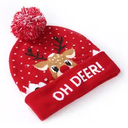 Рождественская шляпа дизайн светодиодный Рождественский свитер шапка Санта-Клаус сияние вязаная шапка