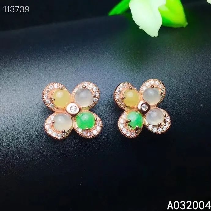 

KJJEAXCMY Fine Jewelry 925 sterling silver inlaid natural jadeite female new earrings Ear studs popular support test