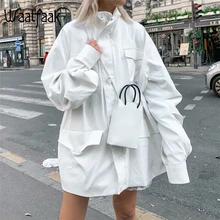Waatfaak, белый корейский Тренч, пальто для женщин, негабаритная ветровка, мотоциклетная длинная уличная куртка с карманами, Пальто Harajuku, Тренч
