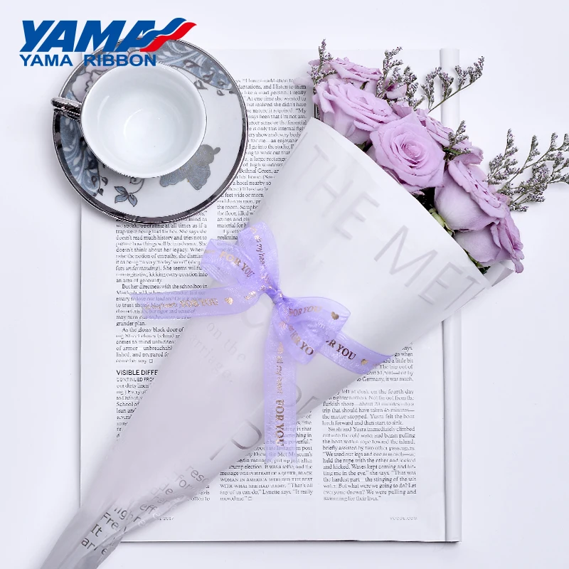 YAMA-금박 프린트 리본, 그로스 그레인 새틴 리본, DIY 꽃 장식, 선물 리본, 9 16mm, 10 야드/롤