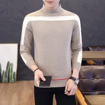 

Long Sleeve Sweater Men Beige Casual Red Black Navy High Collar Pullover Winter Turtleneck Men Sweaters Clothes