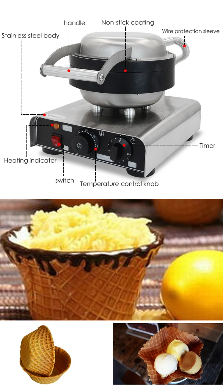 Description Picture 3 of itemXEOLEO Ice Cream Waffle Cone Maker Machine Ice Cream Bowl Maker Ice Cream Container Crispy Taste Non-stick Pan Commercial&DIY