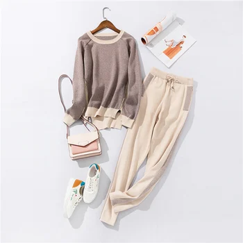 

2020 New Women Long Sleeve Pullover Knitted Cardigans + Pencil Pants Female Fashion Trendy Tracksuits Slim Jacket Trousers Sets