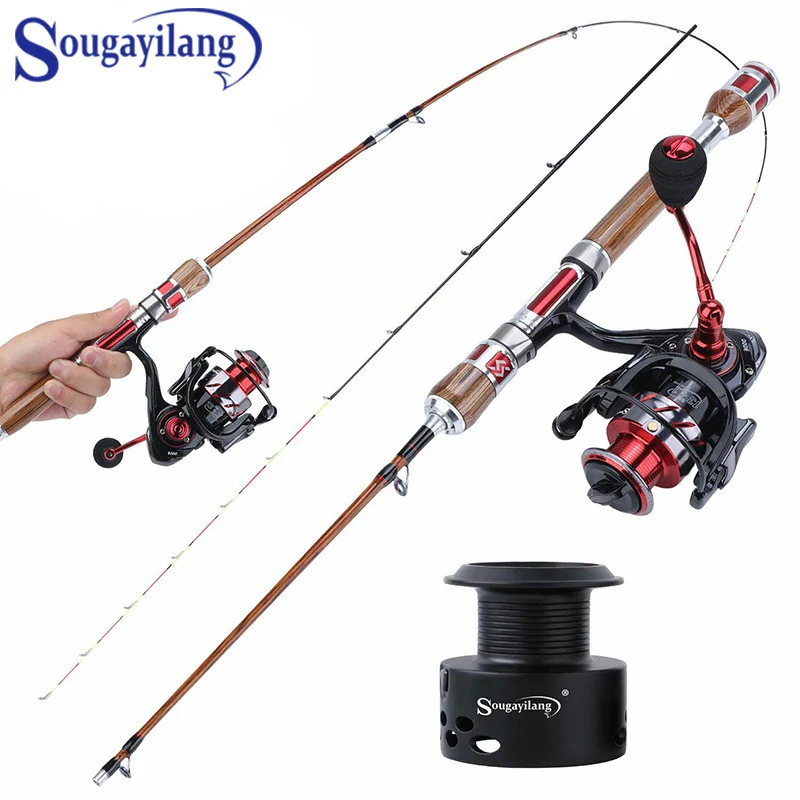 

Sougayilang 2 Section Fishing Rod and Reel Combos Portable Carbon Fiber Fishing Pole Spinning Reels Saltwater Freshwater Fishing