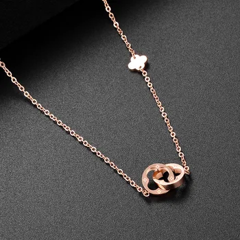 

Fashion Jewelry Necklace, Simple four leaf rose gold titanium steel necklace, Four leaf clover necklace