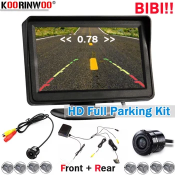 

Koorinwoo HD Full kit Video Parking Sensors 8 Radar With 4.3 inch Display Rear view Camera Front Backlight Safty Car Accossories