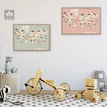 

Educational Animal World Map Picture Children Poster Nursery Wall Art Canvas Print Painting Baby Kid Bedroom Playroom Home Decor