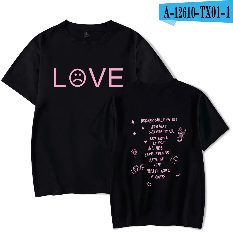 black tshirt Футболка Lil с открытым принтом, футболка с коротким рукавом для отдыха, белая хлопковая забавная летняя уличная одежда, Lil Peep Rapper Fan, Топ 4XL - Цвет: black tshirt