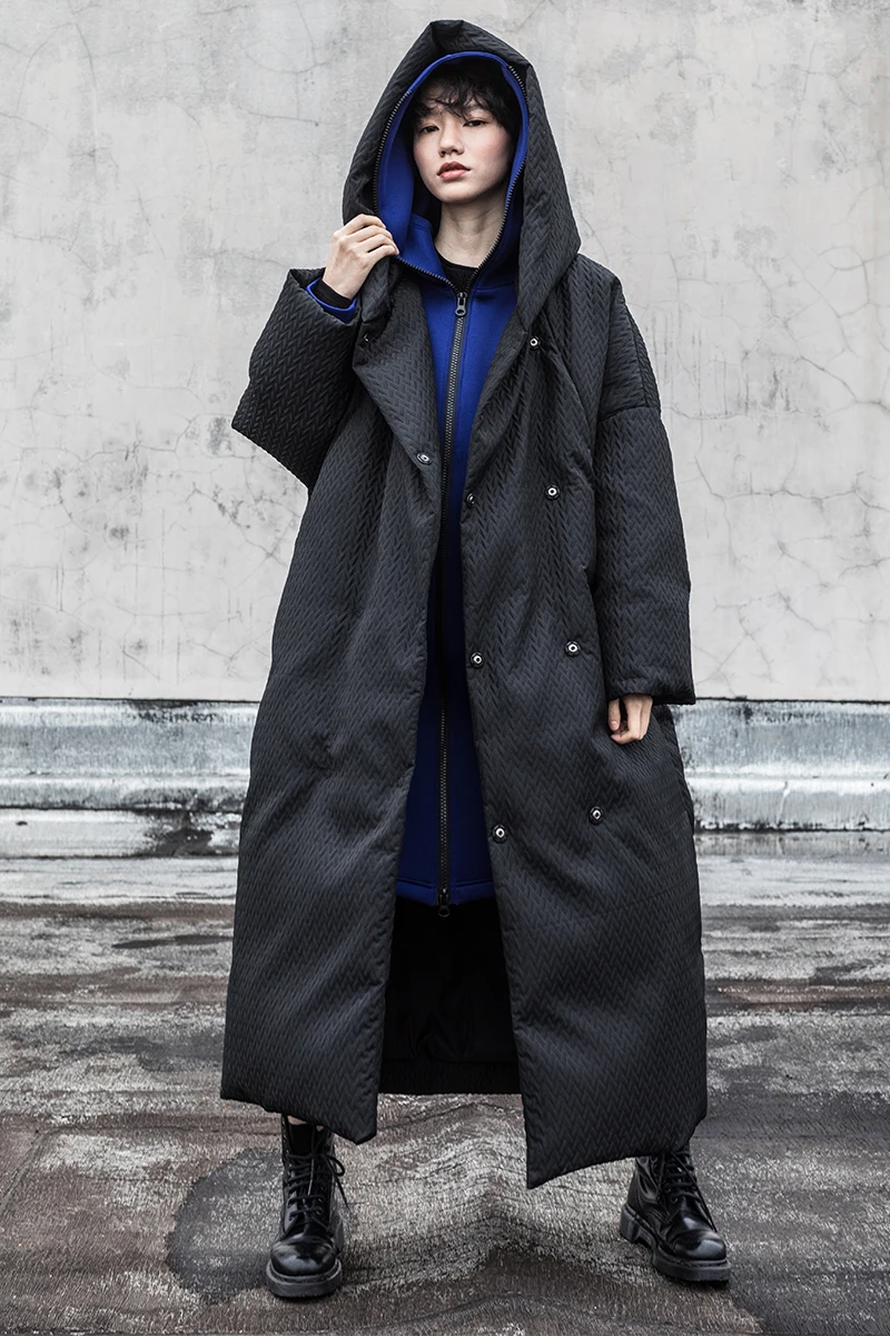 

Original Design Women Winter Warm Plus Size Oversized X-Long Hooded White Duck Down Jacket Jacquard Casual Loose puffer coat