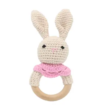 

Crochet Wooden Ring Baby Teether Animal Rattle Chewing Teething Nursing Soother